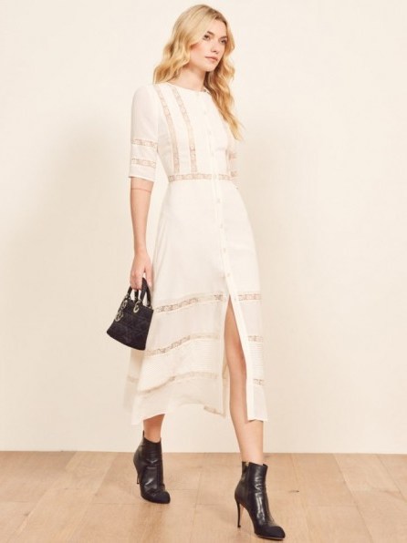 Reformation Surrey Dress in Ivory | spring/summer lace panel midi - flipped