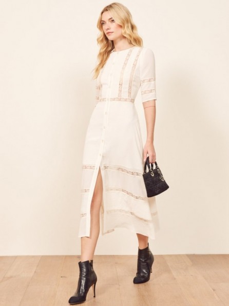 Reformation Surrey Dress in Ivory | spring/summer lace panel midi