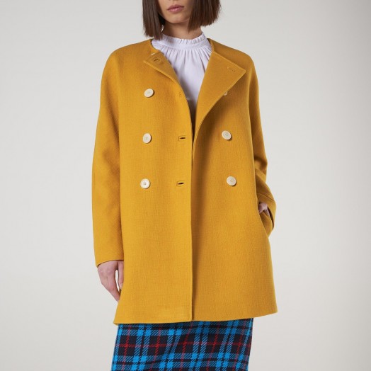 L.K. BENNETT TAMMIE YELLOW COAT in golden spice / smart and stylish collarless coats