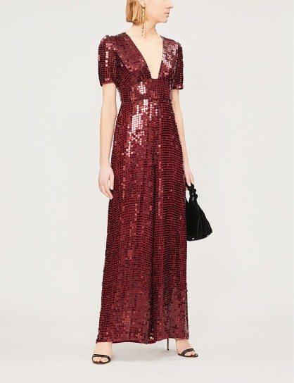 TEMPERLEY LONDON Heart Charm sequinned jumpsuit in red. LUXE OCCASION FASHION
