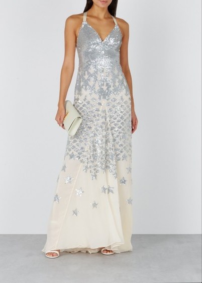 TEMPERLEY Starlet sequinned chiffon gown in blush and silver ~ feminine event wear - flipped