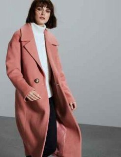 M&S AUTOGRAPH Textured Single Breasted Coat in Dusky Rose – tailored relaxed fit coats – pink outerwear - flipped