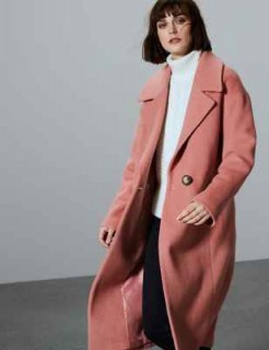 M&S AUTOGRAPH Textured Single Breasted Coat in Dusky Rose – tailored relaxed fit coats – pink outerwear