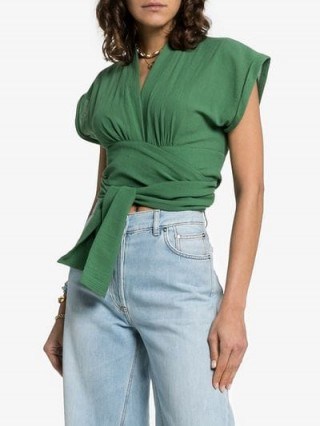 Three Graces Serena Green Cropped Sleeve Wrap Top - flipped