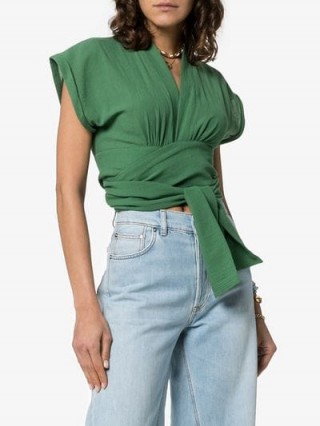 Three Graces Serena Green Cropped Sleeve Wrap Top