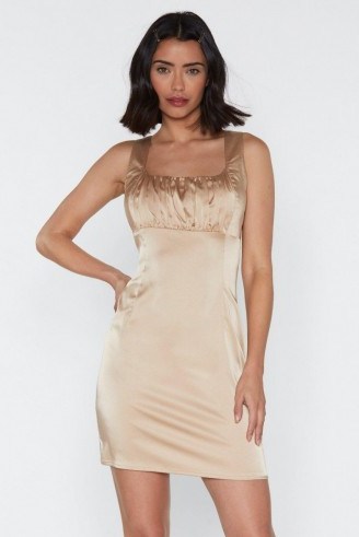 NASTY GAL Tonight Ruched Mini Dress in champagne – LUXE STYLE GOING OUT DRESSES - flipped