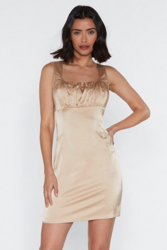 NASTY GAL Tonight Ruched Mini Dress in champagne – LUXE STYLE GOING OUT DRESSES