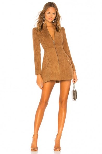 Tularosa Noah Corduroy Dress in Toffee – brown cord fit and flare – 70s style dresses - flipped