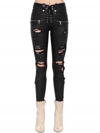 UNRAVEL DESTROYED LACE-UP LEATHER PANTS BLACK – classic ripped skinnies