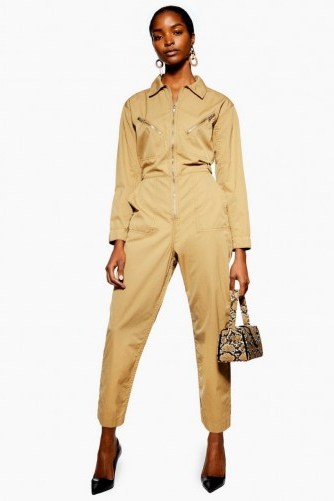 TOPSHOP Utility Boiler Suit Stone ~ light-brown toned fashion - flipped