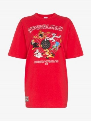 Vetements Red Cartoon Graphic Print Oversized Cotton T-Shirt | printed tee - flipped