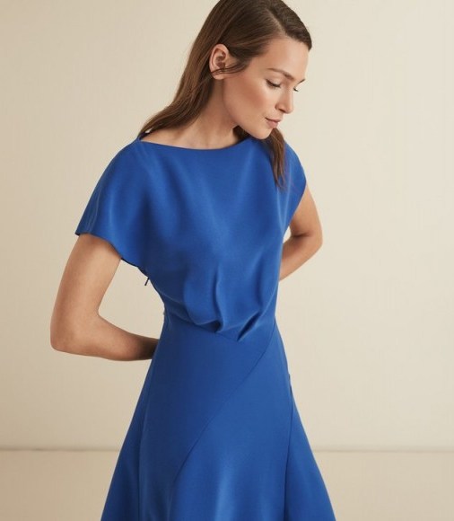 REISS VICTORIA CAPPED SLEEVE MIDI DRESS BLUE ~ effortless style clothing - flipped