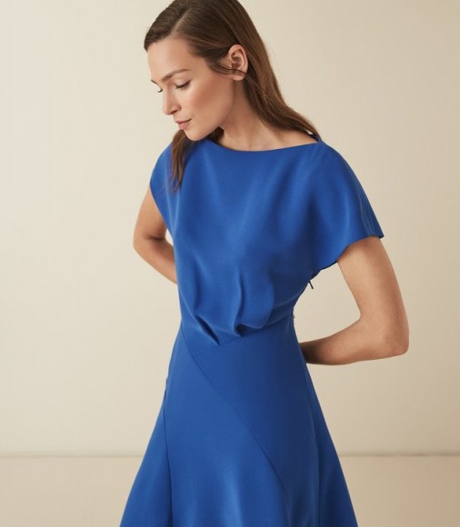 REISS VICTORIA CAPPED SLEEVE MIDI DRESS BLUE ~ effortless style clothing
