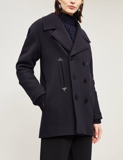VICTORIA VICTORIA BECKHAM Leather-trimmed oversized wool-blend coat midnight – smart double breasted coats - flipped