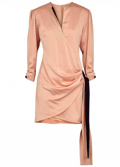 VICTORIA, VICTORIA BECKHAM Light pink satin mini dress – luxe side draped dress