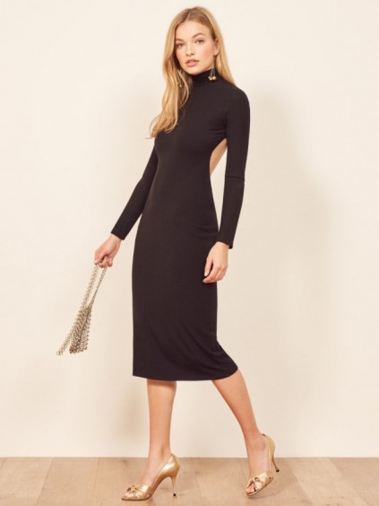 Reformation Winstead Dress in Black | open back rib knit dresses