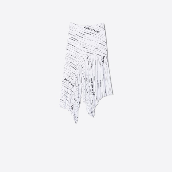 BALENCIAGA RUFFLE SKIRT in White/Black | designer logo print skirts - flipped