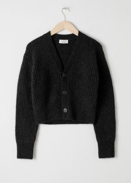 & Other Stories Wool Blend Cardigan in Black | chunky ribbed cardi - flipped