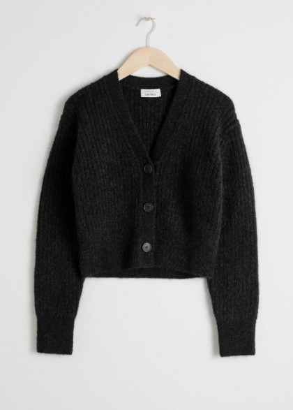 & Other Stories Wool Blend Cardigan in Black | chunky ribbed cardi