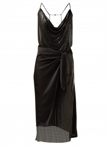 PACO RABANNE Wrap chainmail and black satin midi dress ~ part metallic dresses - flipped