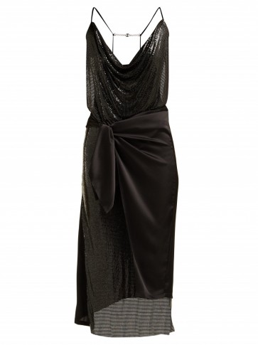 PACO RABANNE Wrap chainmail and black satin midi dress ~ part metallic dresses