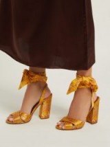 TABITHA SIMMONS X Johanna Ortiz Connie print silk-strap sandals in yellow ~ beautiful chunky block heels