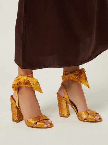 TABITHA SIMMONS X Johanna Ortiz Connie print silk-strap sandals in yellow ~ beautiful chunky block heels - flipped