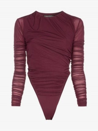 Y / Project Ruched Detail Body in Burgundy ~ dark-red bodysuits - flipped