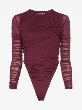 Y / Project Ruched Detail Body in Burgundy ~ dark-red bodysuits