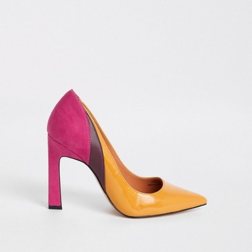RIVER ISLAND Yellow spliced heel court shoes ~ colour block courts - flipped