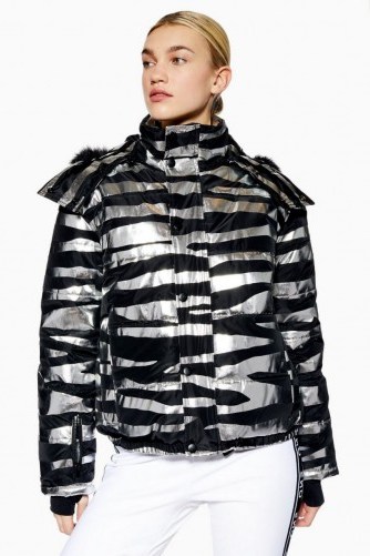Topshop SNO Zebra Foil Print Jacket in Silver | animal print ski jackets | winter sports fashion - flipped