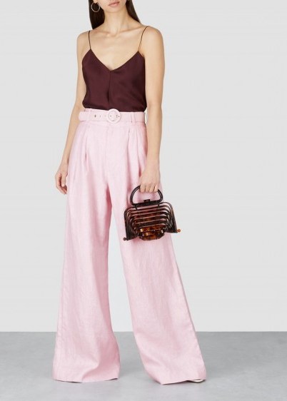 ZIMMERMANN Corsage pink wide-leg linen trousers ~ luxe pants - flipped