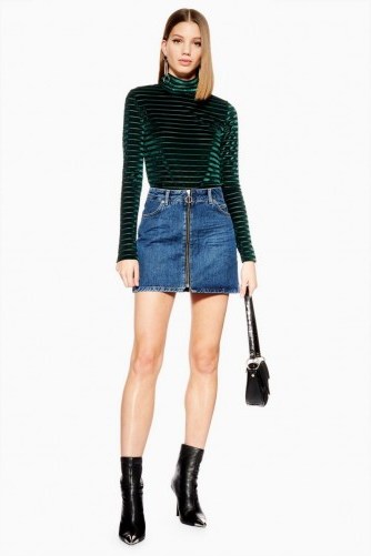 Topshop Zip Denim Skirt in Mid Stone | casual mini - flipped