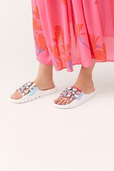 Jeffrey Campbell Evolution Sport Sandal in Iridescent Combo | chunky jewelled slides - flipped