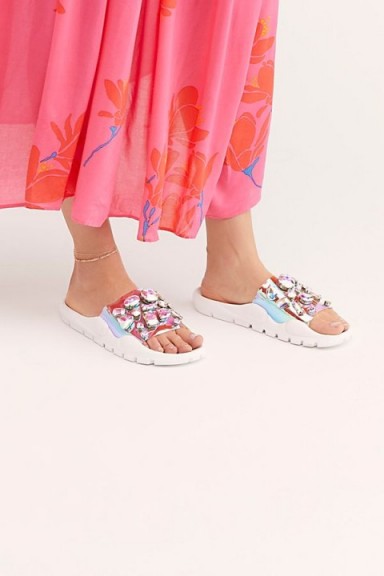 Jeffrey Campbell Evolution Sport Sandal in Iridescent Combo | chunky jewelled slides