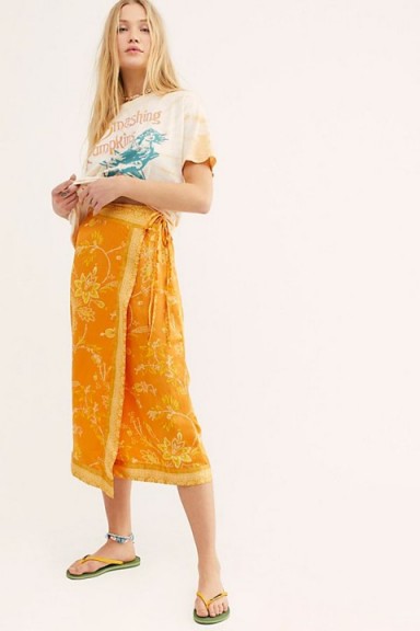 FREE PEOPLE Yasmin Border Midi Skirt in Orange Nectar ~ sarong wrap skirts