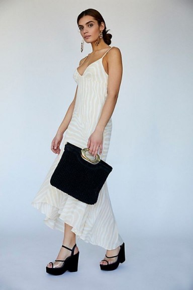 Shona Joy Fabiana Bias Frill Midi Dress in Zebra / Honey | cami strap plunge-front maxi dresses | high-low hemline - flipped