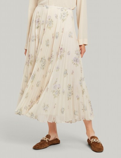 JOSEPH Abbot Vita Floral Skirt / semi-sheer silk georgette pleated skirts