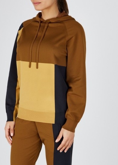 ADAM SELMAN SPORT Colour-blocked stretch-jersey jumper ~ brown and camel hoodie - flipped