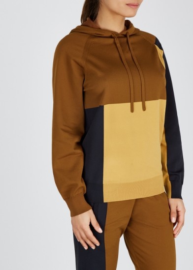 ADAM SELMAN SPORT Colour-blocked stretch-jersey jumper ~ brown and camel hoodie