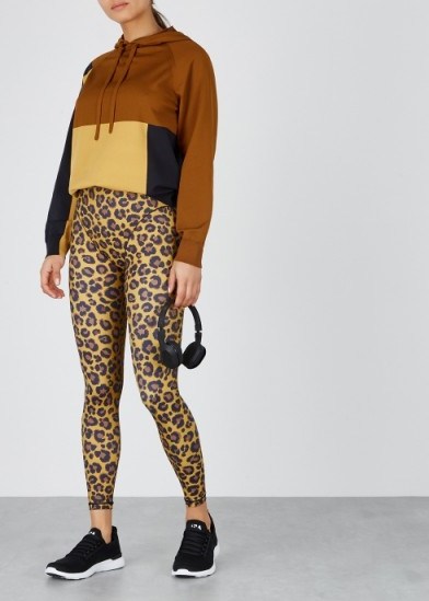 Leopard-print stretch-jersey leggings ~ tonal-brown sports pants - flipped