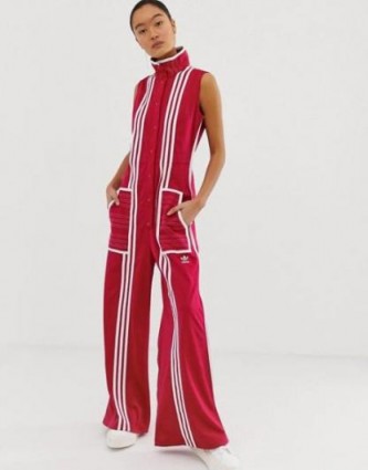 adidas Originals x Ji Won Choi mixed stripe jumpsuit in pride pink – sporty high neck jumpsuits