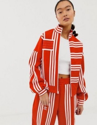 adidas Originals x Ji Won Choi mixed stripe track jacket in red – sporty jackets - flipped