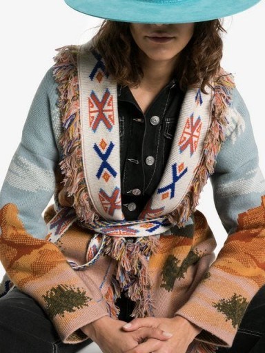ALANUI Canyon Sunrise cashmere belted cardigan | fringed cardigans | Native-American iconography - flipped
