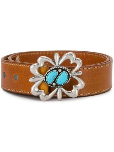 ALANUI embellished buckle belt | brown leather and turquoise stone belts - flipped