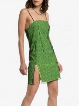 1017 Alyx 9SM Mesh Layered Strappy Mini Dress in Green | side slit cami dresses - flipped