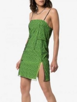 1017 Alyx 9SM Mesh Layered Strappy Mini Dress in Green | side slit cami dresses