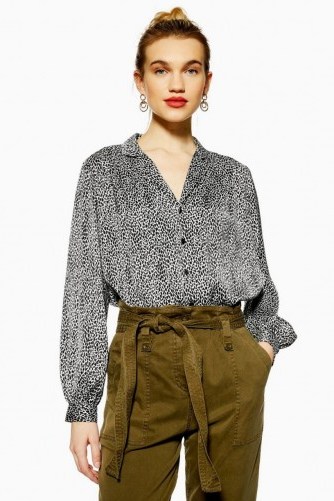 TOPSHOP Animal Spot Shirt in Monochrome / black and white blouses - flipped