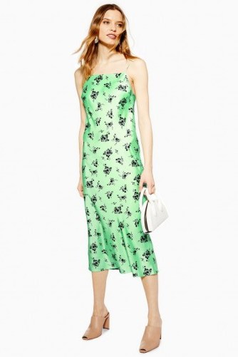 Topshop Apple Bias Slip Dress | green floral cami dresses - flipped