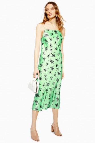 Topshop Apple Bias Slip Dress | green floral cami dresses